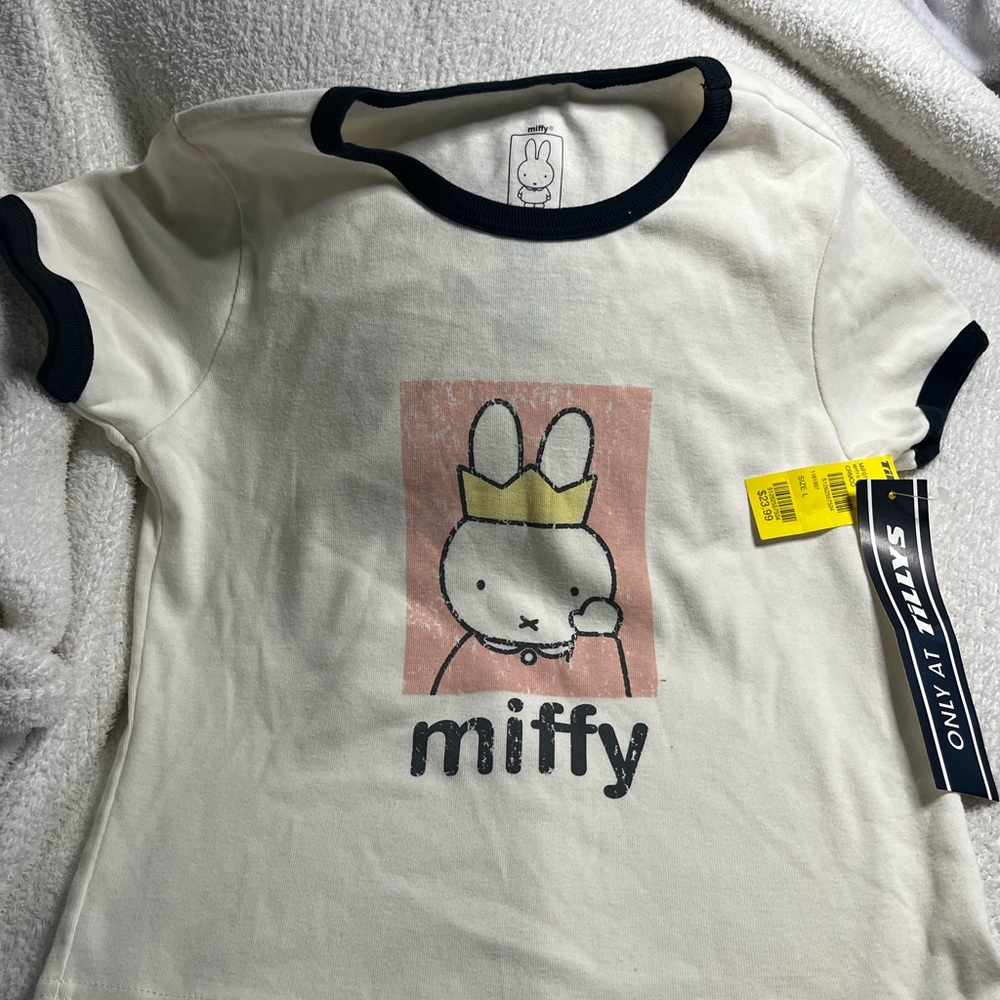 Miffy Kids' White and Black Tee with Crown Design